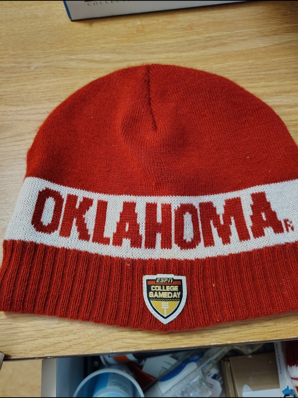 Oklahoma Red & White Beanie with ESPN College GameDay Patch